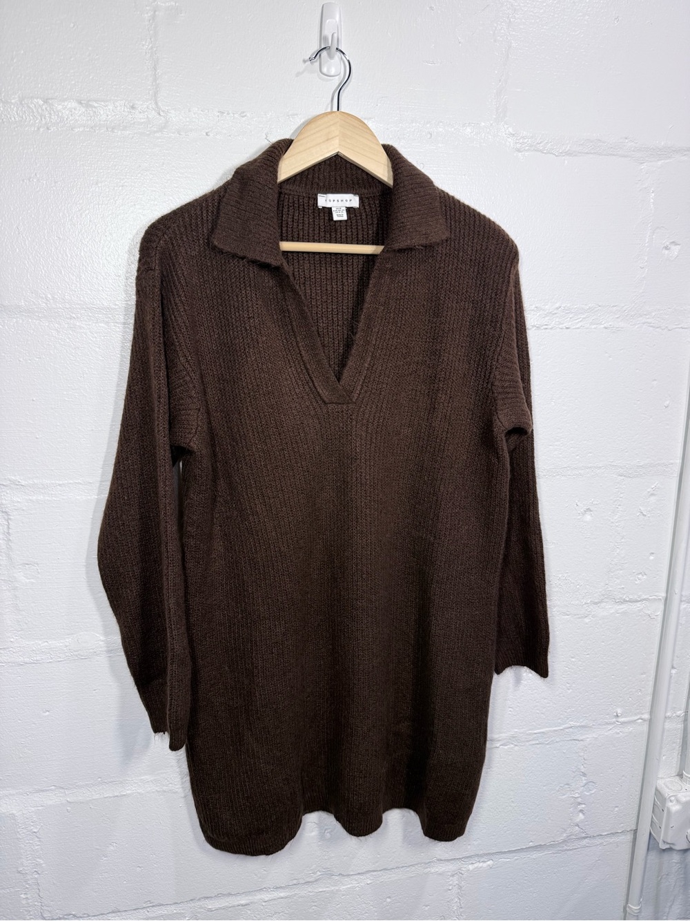 Topshop Chocolate Brown V-Neck Polo Sweater